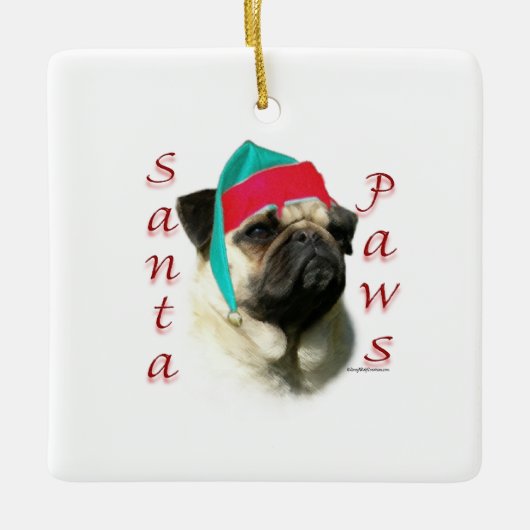 Fawn Mops Santa Paws Keramikornament (Vorderseite)