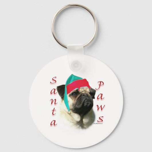 Fawn Mops Santa Paws Schlüsselanhänger (Vorderseite)