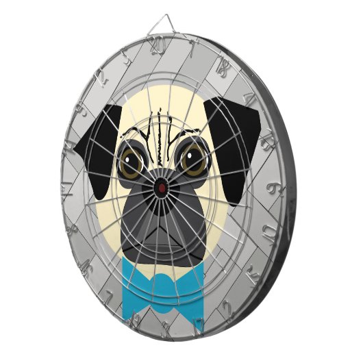 Fawn Mops with Bowtie, Herringbone grau Dartscheibe (Vorderseite rechts)