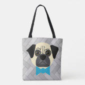 Fawn Mops with Bowtie, Herringbone grau Tasche (Rückseite)
