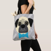 Fawn Mops with Bowtie, Herringbone grau Tasche (Von Nahem)