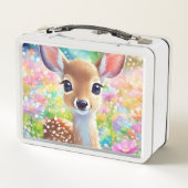 Fawn Niedlich Deer Animal in Blume Meadow Metall Brotdose (Rückseite)