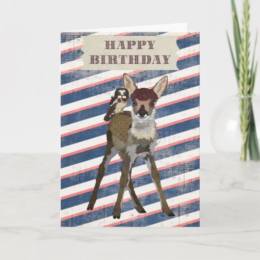 FAWN & OWL Geburtskarte Karte (Vorderseite)