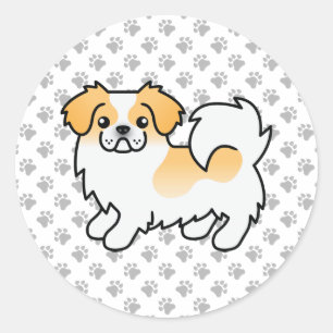 Fawn Parti-Color Tibetan Spaniel Niedlicher Cartoo Runder Aufkleber