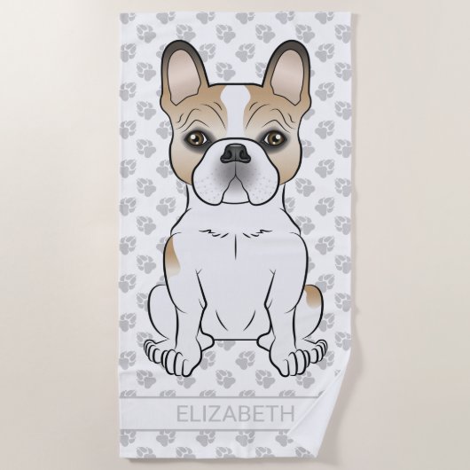 Fawn Pied French Bulldog / Frenchie Dog & Name Strandtuch (Vorderseite)