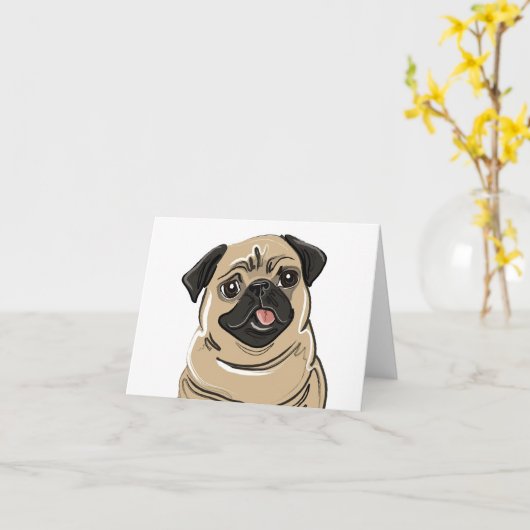 Fawn Pug Note Card Karte (Gelbe Blume)