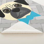 Fawn Pug with bowtie, Herringbone grey Sherpadecke (3/4)