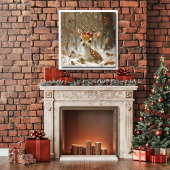 Fawn Red Berries Snow Forest Falling Blätter Poster