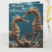 Fawn Romantic Seepferde unter dem Ozean, Geburtsta Karte (Gelbe Blume)