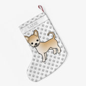 Fawn Smooth Coat Chihuahua Cartoon Dog & Name Kleiner Weihnachtsstrumpf (Rückseite (Hängend))