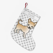 Fawn Smooth Coat Chihuahua Cartoon Dog & Name Kleiner Weihnachtsstrumpf (Vorderansicht (hängend))