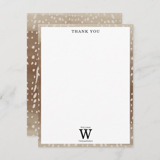 Fawn Spots Baby Deer Animal Print Monogram Dankeskarte (Vorne/Hinten)