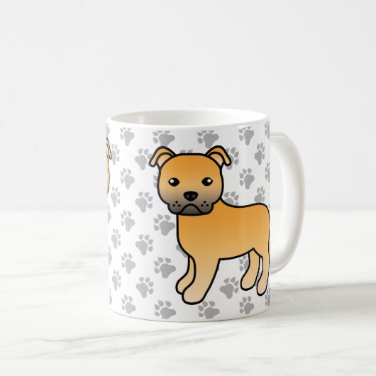 Fawn Staffordshire Bull Terrier Niedlich Cartoon D Kaffeetasse (VorderseiteRechts)