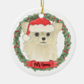 Fawn Tan Cream Long Haired Chihuahua Weihnachten Keramik Ornament (Vorne)