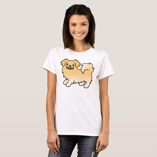 Fawn Tibetan Spaniel Niedlich Cartoon Dog T-Shirt (Vorne ganz)