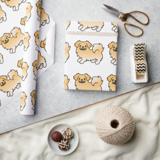 Fawn Tibetan Spanisch Niedlich Cartoon Dog Pattern Geschenkpapier (Kunsthandwerk)