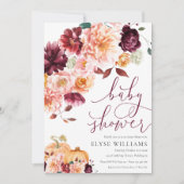 Faye Burgundy Bloral Herbst Babydusche Einladung (Vorderseite)