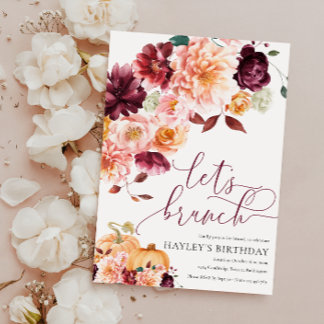 Faye Burgundy Blumenherbst Brunch Einladung