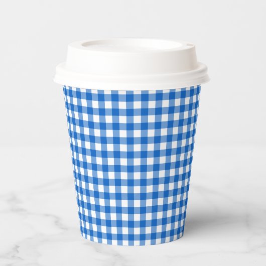 Faye & Lauren Blue Gingham Pappbecher (Vorderseite)
