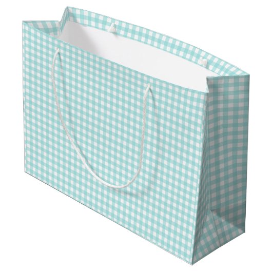 Faye und Lauren Aqua Blue Gingham Paper Große Geschenktüte (Rückseite Schrägansicht)