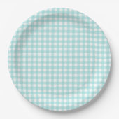 Faye und Lauren Aqua Blue Gingham Pappteller (Vorderseite)