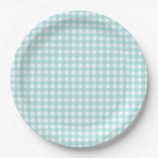 Faye und Lauren Aqua Blue Gingham Pappteller (Vorderseite)