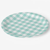Faye und Lauren Aqua Kariert Pappteller (Schrägansicht)