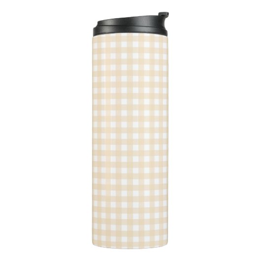 Faye und Lauren Beige Gingham Thermosbecher (Nach links gedreht)