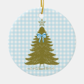 Faye und Lauren Blue Gingham Weihnachtsbaumanhänge Keramik Ornament