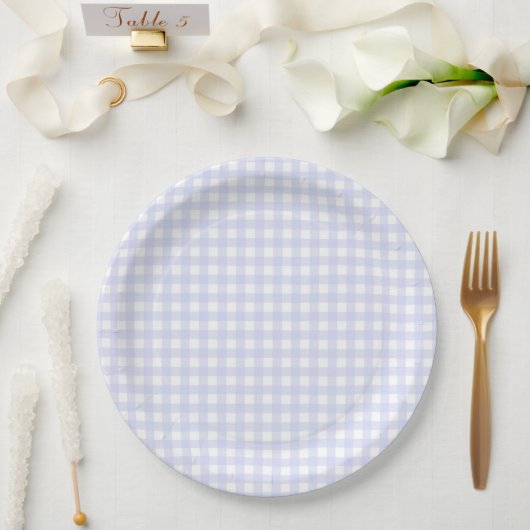 Faye und Lauren Blue Pastel Gingham Pappteller (Hochzeit)