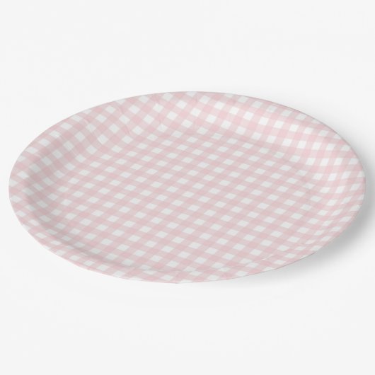 Faye und Lauren Blush Gingham Pappteller (Schrägansicht)