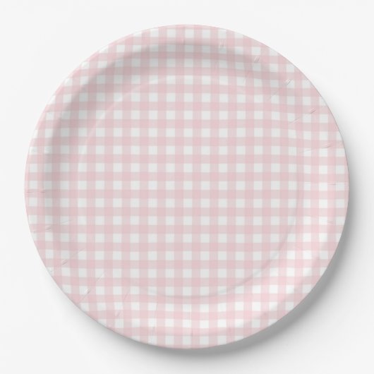Faye und Lauren Blush Gingham Pappteller (Vorderseite)