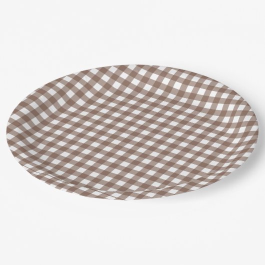 Faye und Lauren Brown Gingham Pappteller (Schrägansicht)