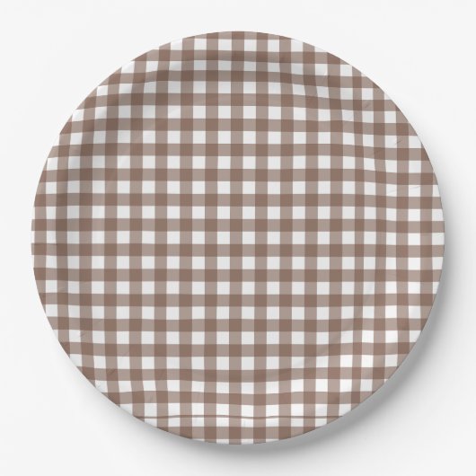 Faye und Lauren Brown Gingham Pappteller (Vorderseite)