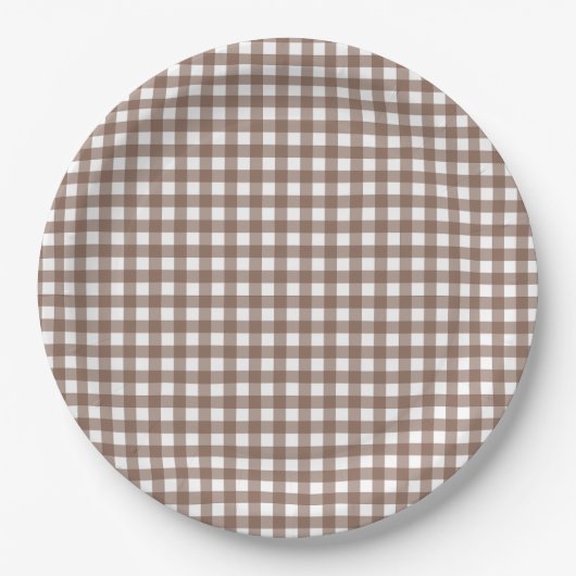 Faye und Lauren Brown Gingham Pappteller (Vorderseite)