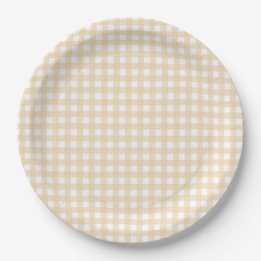Faye und Lauren Fall Gingham Beige Pappteller (Vorderseite)
