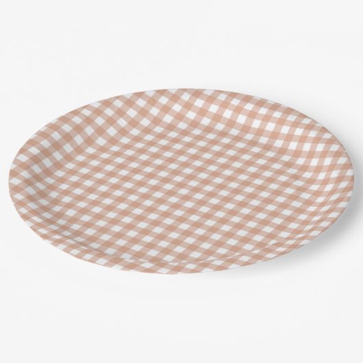 Faye und Lauren Fall Light Brown Gingham Pappteller (Schrägansicht)