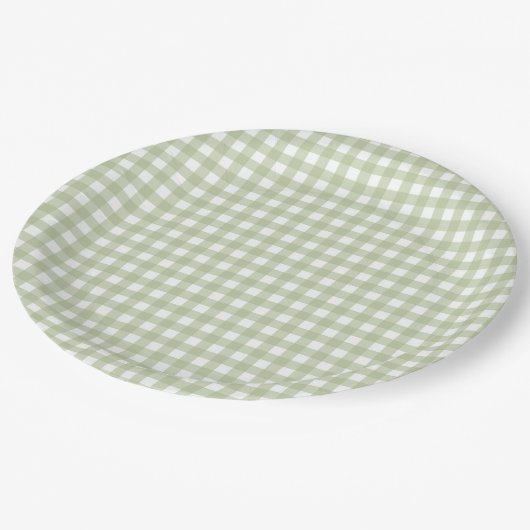 Faye und Lauren Fall Light Green Gingham Pappteller (Schrägansicht)