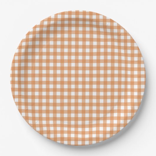 Faye und Lauren Fall Orange Gingham Pappteller (Vorderseite)