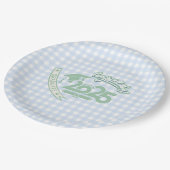 Faye und Lauren Light Blue Gingham Abschluss 2025 Pappteller (Schrägansicht)