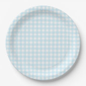 Faye und Lauren Light Blue Gingham Pappteller (Vorderseite)