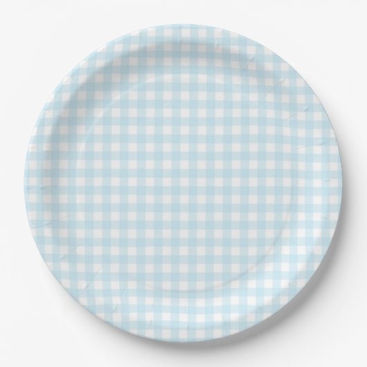 Faye und Lauren Light Blue Gingham Pappteller (Vorderseite)
