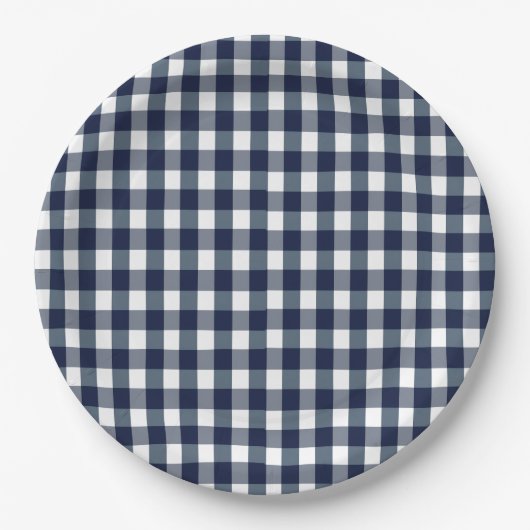 Faye und Lauren Navy Gingham Pappteller (Vorderseite)