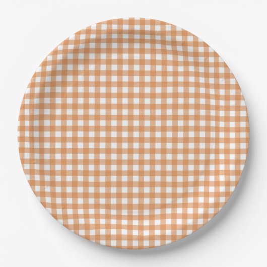 Faye und Lauren Orange Gingham Pappteller (Vorderseite)