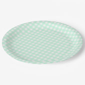 Faye und Lauren Pastel Gingham Green Pappteller (Schrägansicht)