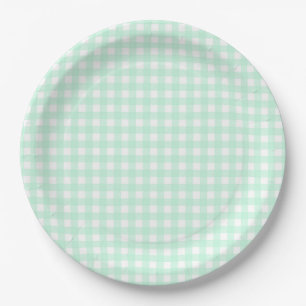 Faye und Lauren Pastel Gingham Green Pappteller