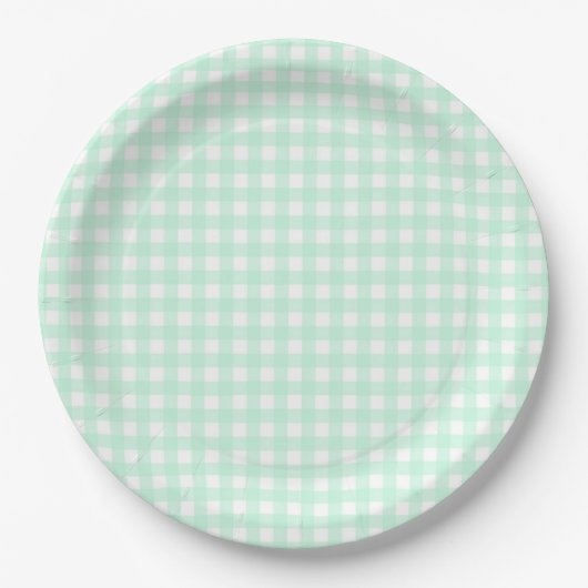 Faye und Lauren Pastel Gingham Green Pappteller (Vorderseite)