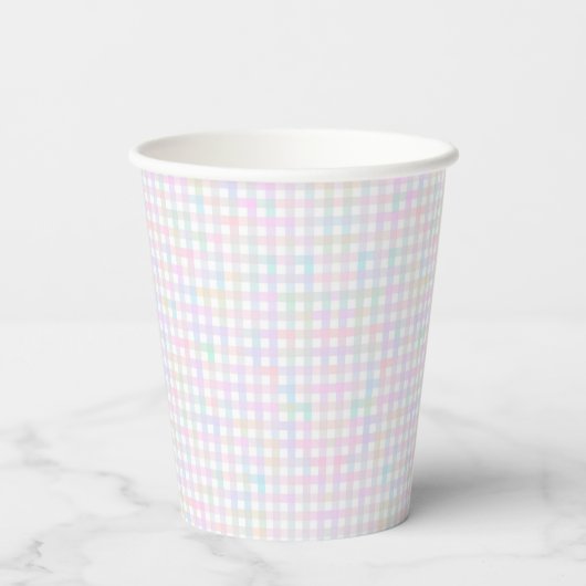 Faye und Lauren Pastel Gingham Multicolor Pappbecher (Rückseite)