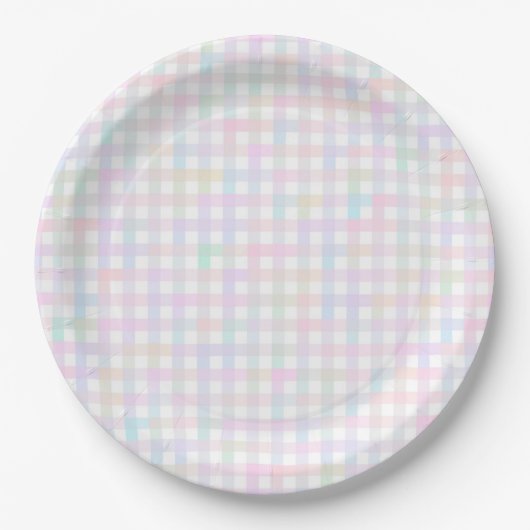Faye und Lauren Pastel Gingham Multocolor Pappteller (Vorderseite)