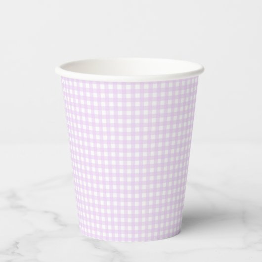 Faye und Lauren Pastel Lila Gingham Pappbecher (Vorderseite)